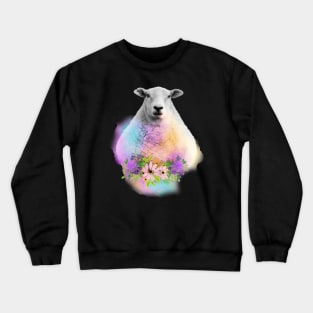 Watercolor Floral Sheep Crewneck Sweatshirt